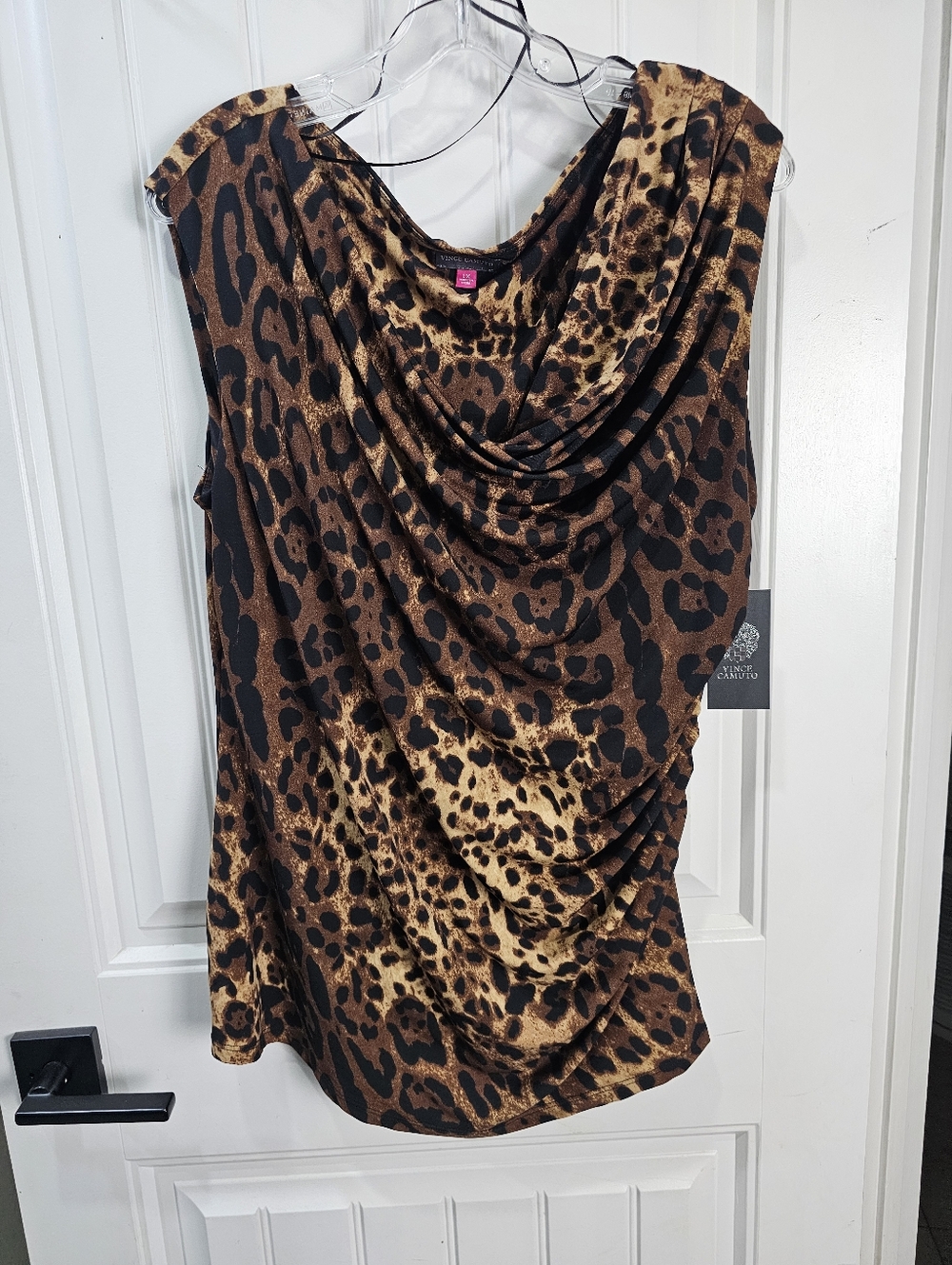 NWT Vince Camuto Leopard Print Sleeveless Cowl Neck Blouse Size 1X